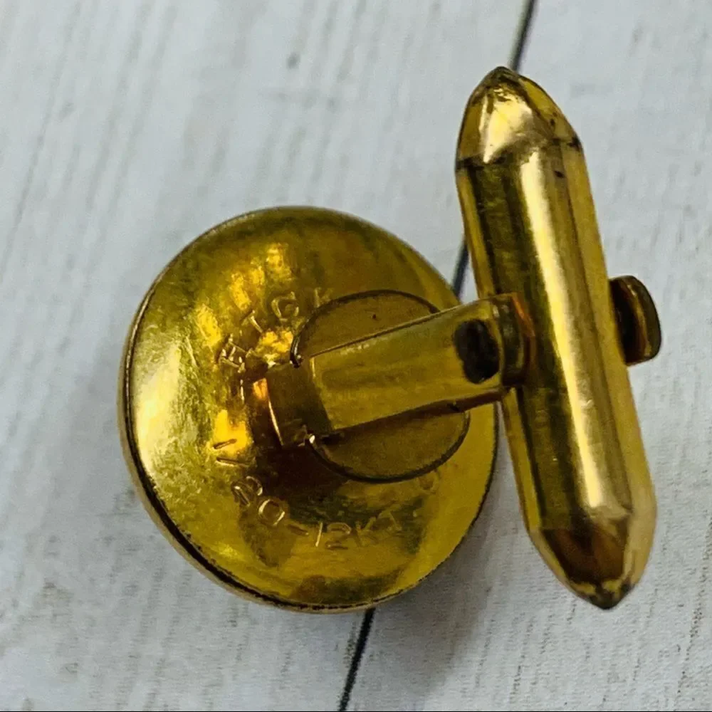 Hicock Brown White Stripe Glass Gold Cufflinks‎